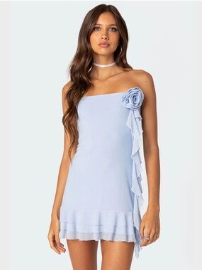 Edikted Thalia Flower Pin Ruffle Mini Dress